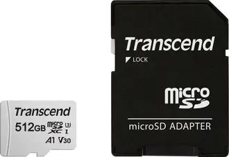 Transcend 300S R100/W85 microSDXC 512GB Kit, UHS-I U3, A1, Class 10