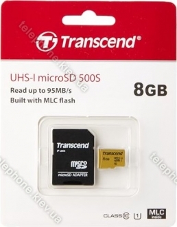 Transcend 500S R95/W25 microSDHC 8GB Kit, UHS-I U1, Class 10
