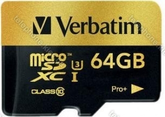 Verbatim Pro+ R90/W80 microSDXC 64GB Kit, UHS-I U3, Class 10