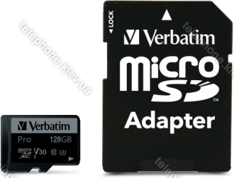 Verbatim Pro U3 R90/W45 microSDXC 128GB Kit, UHS-I U3, Class 10