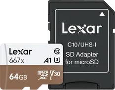 Lexar Professional 667x R100/W90 microSDXC 64GB Kit, UHS-I U3, A1, Class 10