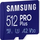 Samsung PRO Plus R160/W120 microSDXC 512GB USB-Kit, UHS-I U3, A2, Class 10