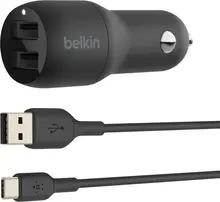 Belkin BoostCharge Dual USB-A автомобильное зарядное устройство 24W + USB-A to USB-C black