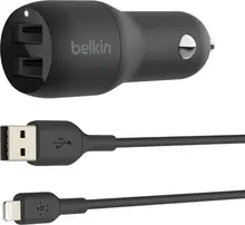 Belkin BoostCharge Dual USB-A автомобильное зарядное устройство 24W + USB-A to Lightning cable black